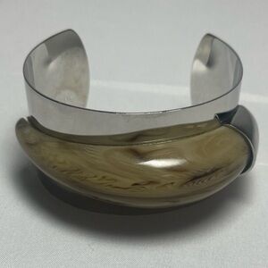 Michael Kors Silver Metal Cuff Bracelet with Resin Horn Tooth Accent